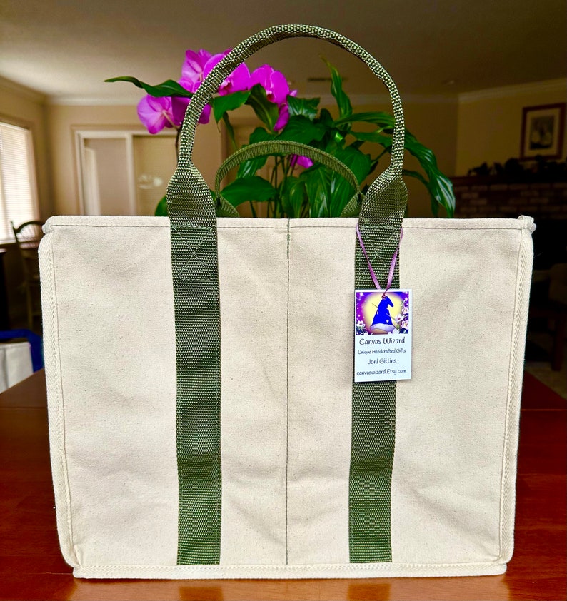 May include: A natural canvas tote bag with avocado straps.