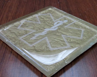 Upcycled glass tile with Star of Life