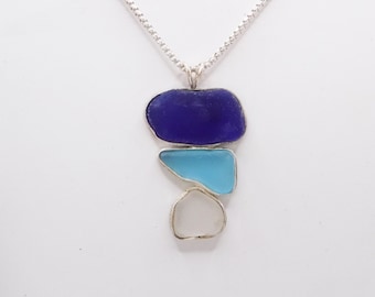 Sea Glass Necklace| Three Piece Sea Glass Drop Necklace| Christmas Gift