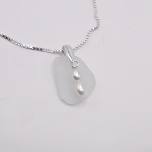 Sea Glass NecklaceWinter White Sea Glass Necklace With White Fresh Water PearlsBeach Glass NecklaceWedding Jewelry image 1