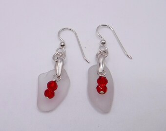 Sea Glass Earrings | White Sea Glass Earrings with Swarovski Crystals | Gift for Her | Christmas Gift