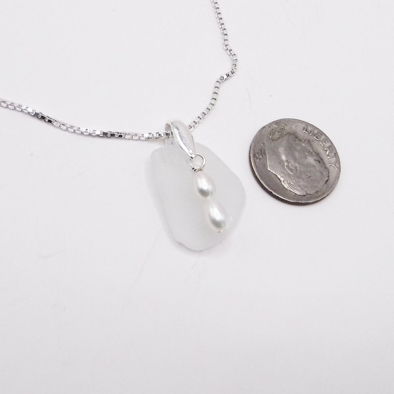 Sea Glass NecklaceWinter White Sea Glass Necklace With White Fresh Water PearlsBeach Glass NecklaceWedding Jewelry image 2