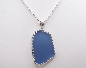 Sea Glass Necklace | Cornflower Blue Sea Glass Necklace | Valentine's Day  Gift | Wedding Jewelry
