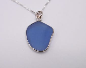 Sea Glass Necklace | Cornflower Blue Sea Glass Necklace |Beach Glass Necklace | Gift for Her