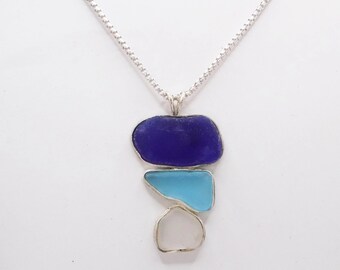 Three-Piece Sea Glass Necklace | Sterling Silver Pendant, Abaco Islands Origin