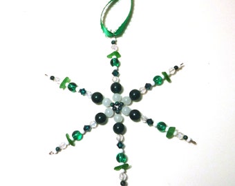 Green Sea Glass Snowflake Ornament |Christmas Ornament | Holiday Ornament | Coastal Christmas