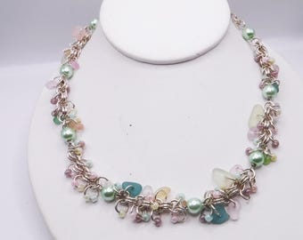 Rainbow Sea Glass Necklace | Chainmail Style Sea Glass Necklace | Gift for Her
