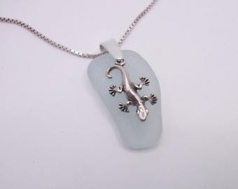 Sea Glass Necklace| Mint Green Sea Glass Necklace with Curly Tail Charm Necklace| Gift for Her