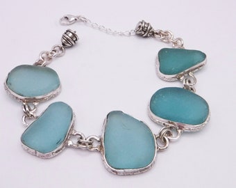 Sea Glass Bracele| Aqua Sea Glass Bracelet| Beach Glass Bracelet| Authentic Sea Glass Bracelet | Christmas Gift