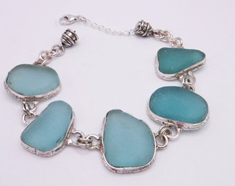 Pulsera de cristal de mar/ Pulsera de cristal de mar Aqua/ Pulsera de cristal de playa/ Pulsera de cristal de mar auténtica / Regalo de Navidad