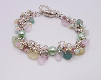 Bracciale in vetro marino / Bracciale in vetro marino arcobaleno / Bracciale in vetro da spiaggia / Gioielli da sposa