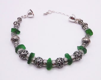 Sea Glass Bracelet |Jade Green Sea Glass and Sterling Silver Bracelet|Sterling Silver Bracelet|Valentine's Day Gift
