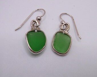 Sea Glass Earrings | Kelly Green Sea Glass Bezeled Earrings | Kelly Green Sea Glass Earrings |Beach Glass Earrings