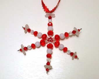 Red Sea Glass Snowflake Ornament |Christmas Ornament | Holiday Ornament | Coastal Christmas
