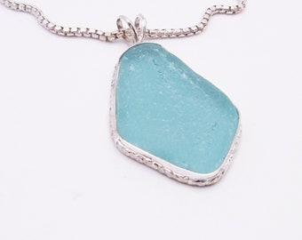 Aqua Sea Glass Necklace |Sea Glass Necklace |Aqua Beach Glass Necklace |Sea Glass Pendant