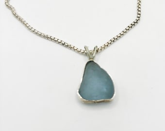 Sea Glass Necklace | Sky Blue Sea Glass Necklace | Beach Wedding |Mother's Day Gift