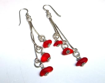 Sea Glass Earrings |Red Sea Glass Dangle Earrings|Beach Glass Earrings|Authentic Sea Glass