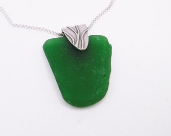 Sea Glass Necklace| Jade Green Sea Glass Necklace|Beach Glass Necklace|Wedding Jewelry