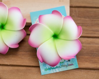 Green Flower Hair Clip, Bridal hair Flowers, 3 inch Foam Plumeria,  St Patricks  Hair Accessory - One piece