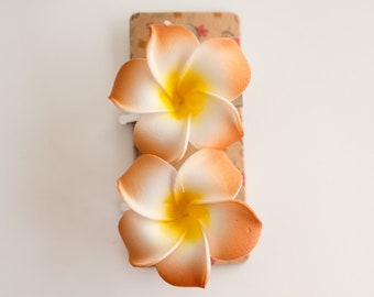 Brown  Plumeria Flower Hair Clips, 2 inch diameter, Womens  Hair Clip,   Metal alligator Clip