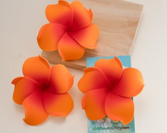 Orange Flower Hair Clip, 3 inch Plumeria Hair Flower,   Floral Clips, Luau Party  Accessory