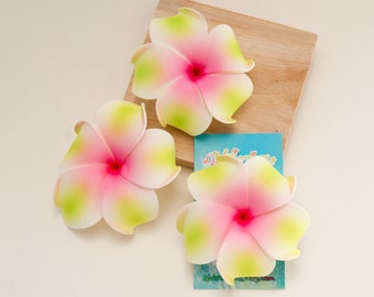 Tropical Flower Hair Clip, Foam Made to Look Real, Green and Pink center