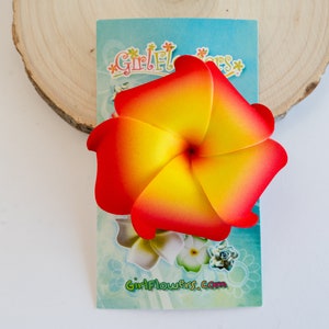 Red Plumeria Flower  Hair Clip,  2 Inch Foam,  Luau  Beach Party, One Piece