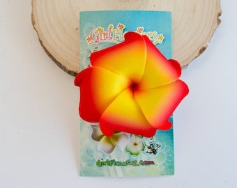 Red Plumeria Flower  Hair Clip,  2 Inch Foam,  Luau  Beach Party, One Piece