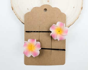 Plumeria Flower Bobby Pins, 1 inch, black metal pins, foam flowers