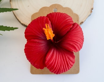 Red  Hibiscus Hair Clip, 2 3/4 Inch Hair Flower