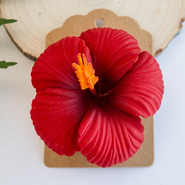 Red  Hibiscus Hair Clip, 2 3/4 Inch Hair Flower