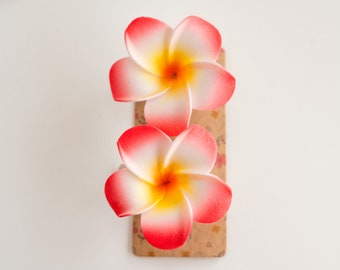 Red  Plumeria Flower Hair Clips, 2 inch diameter, Bridal  Hair Clip,   Metal alligator Clip