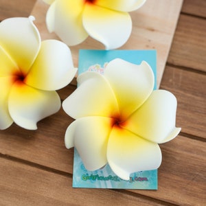 White Plumeria Hair Clip, White and Yellow, 3 inch, Bridal Hair Clip, Flower Girl