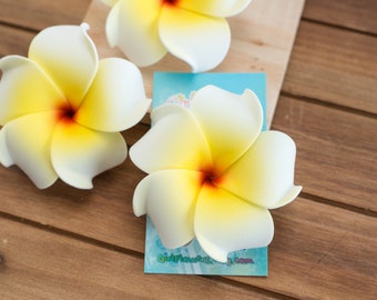 White Plumeria Hair Clip, White and Yellow, 3 inch, Bridal Hair Clip, Flower Girl