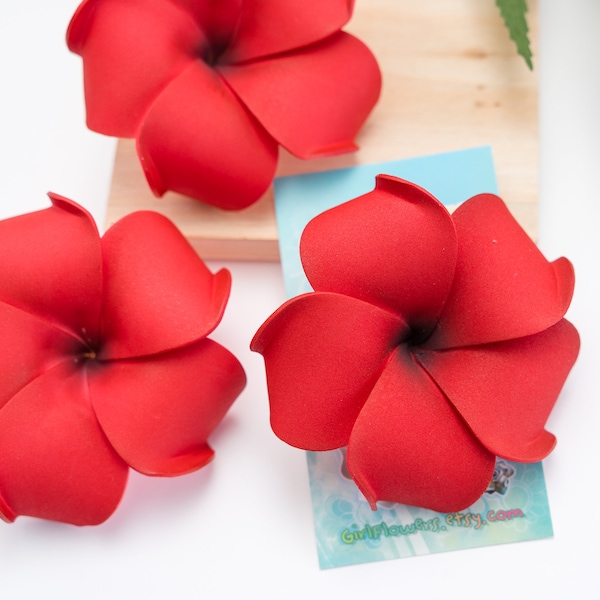 Red Plumeria Hair Clip, Made from foam with  Metal Clip - Valentines Day gift