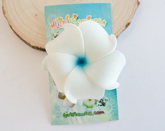 White Blue Hair Clip,  2 Inch Foam Flowers,  Rhinestone,   Wedding Hair Flowers, Beach Party, One Piece