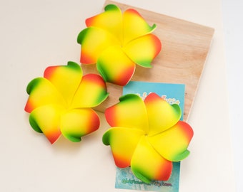 Yellow Tropical Hair Flowers, Beach Wedding Accessories, 3 inch Plumeria, Gift for Girls