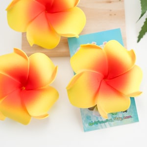 Plumeria Hair Clip,  Artificial flowers, Yellow with Orange Center,  Bridesmaid Gift