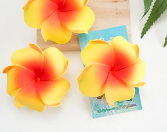 Plumeria Hair Clip,  Artificial flowers, Yellow with Orange Center,  Bridesmaid Gift