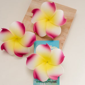 Pink Yellow  Plumeria Hair Clip, Hawaiian Party Supplies,   Floral Hair Clips,  Summer Holiday  Accessories