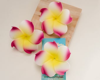 Pink Yellow  Plumeria Hair Clip, Hawaiian Party Supplies,   Floral Hair Clips,  Summer Holiday  Accessories