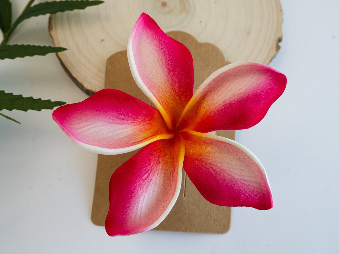 Pink Frangipani Hair Clip, Hair Flower, Beach Party Accessories, 3 1/2