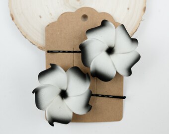 Plumeria Flower Bobby Pins, 1 1/2 inch, black metal pins, foam flowers