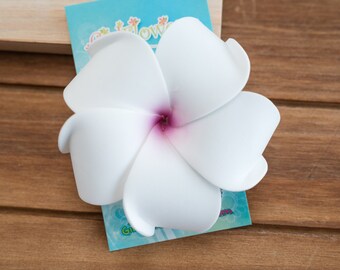 3 Inch White   Plumeria Hair Clip,  Dance Hair Accessories, Metal Alligator Clip,   Hawaiian Flower