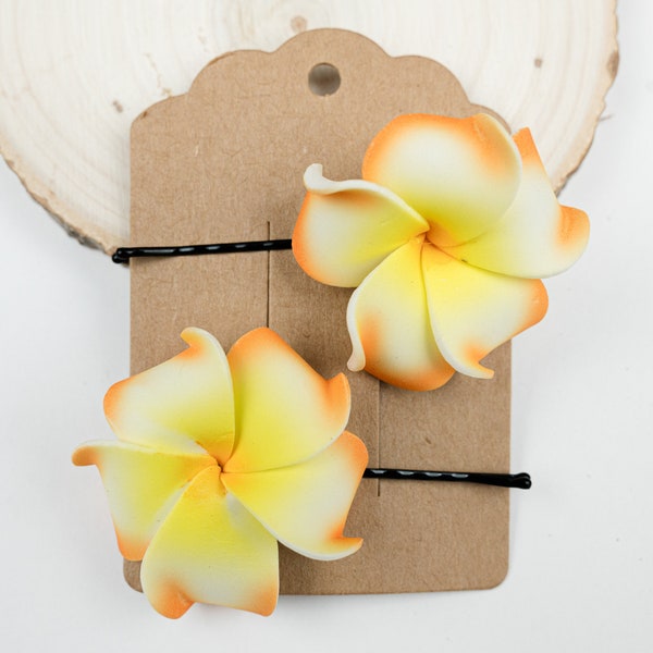 Plumeria Flower Bobby Pins, 1 1/2 inch, black metal pins, foam flowers