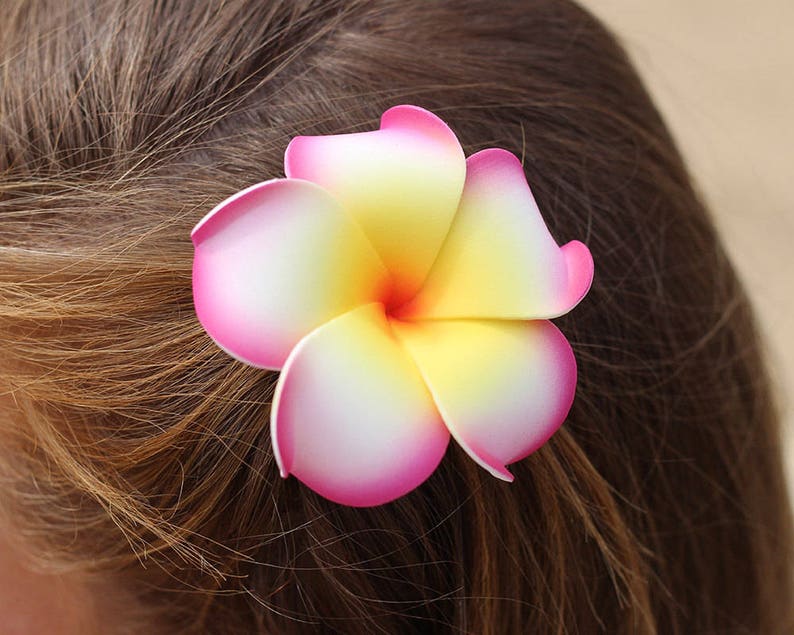 12 Plumeria Hair Clips Tropical Foam Flowers Luau Party Etsy