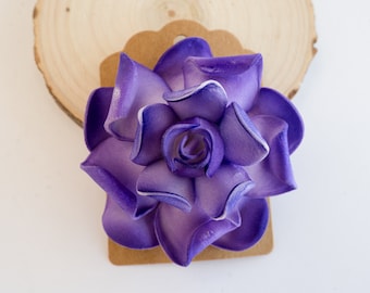 Purple Gardenia Flower Hair Clip, Foam Flower on Metal Clip, Wedding Hair Accessories