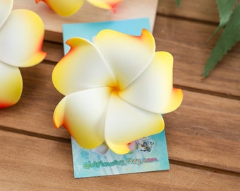 Yellow Plumeria Flower Hair Clip,  Girls  Hair Accessory, Hawaiian Luau Party Supply,