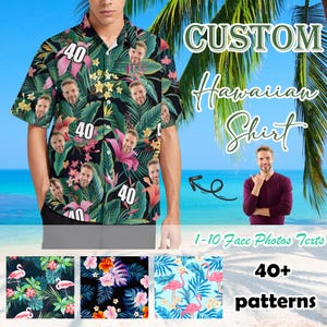 Custom Face Hawaiian Shirt, Personalized Mens Funny Hawaiian Shirts Tropical Floral Short Sleeve Summer, Birthday Father&#39;s Day Gifts