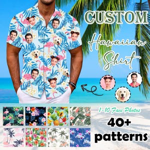 Hawaiiaans shirt custom gezicht, gepersonaliseerd grappig button-down Hawaiiaanse shirts voor mannen, tropisch strand shirts, vrijgezellenfeest Vaderdagcadeau